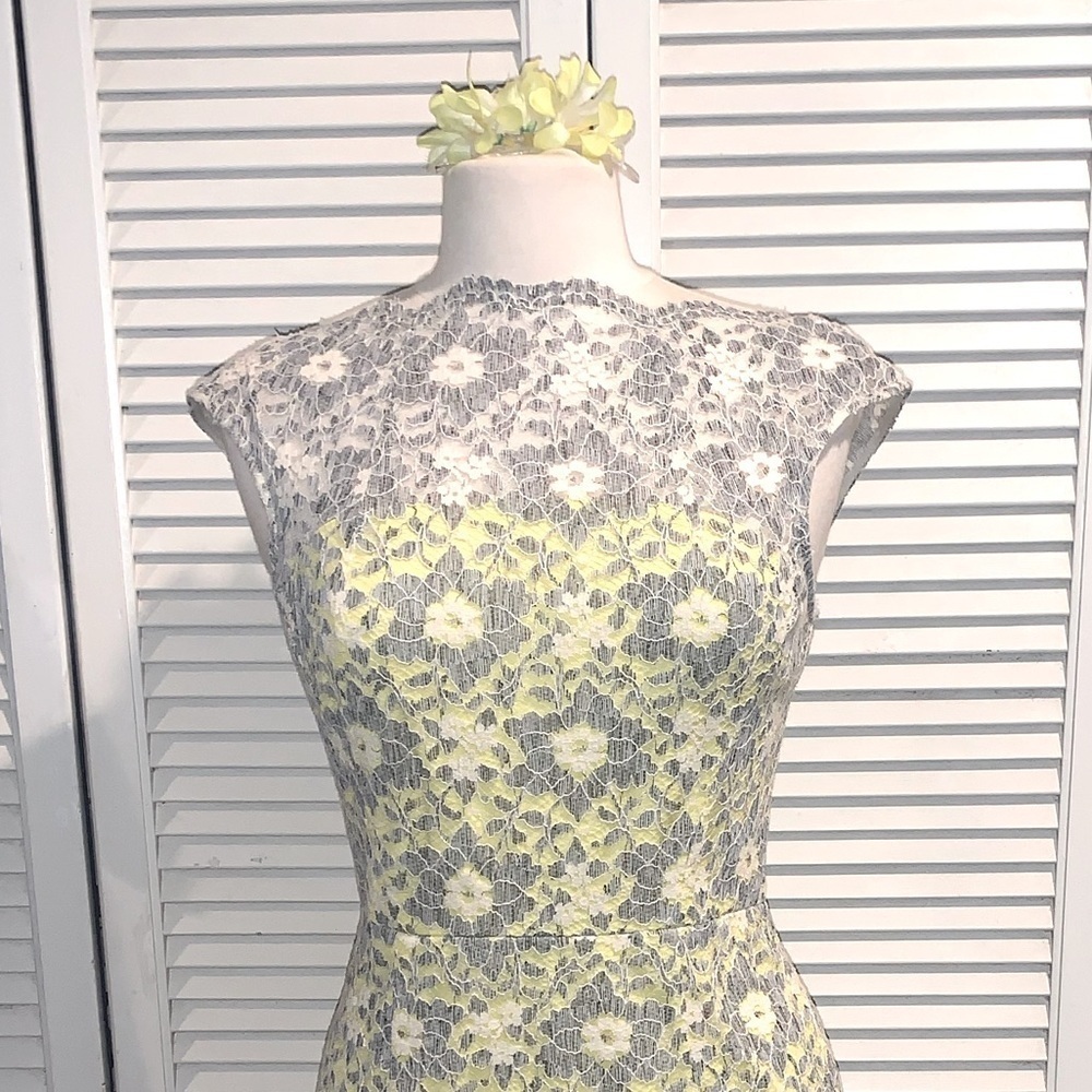 Maggy London yellow and gray Lace Overlay Midi Dress size 8 - Picture 6 of 12